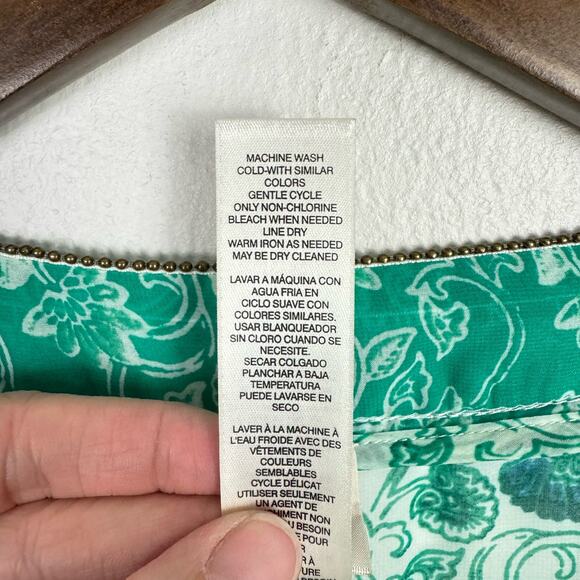 Chico's Sz 0 Congo Floral Tunic Green Print Sheer Embellished V-neck Blouse - Picture 12 of 13